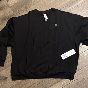 NWT Alo Yoga Crew Neck Pullover Black Size L | Luxe Athleisure